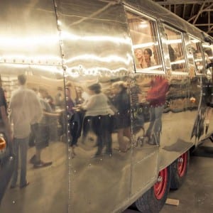The exterior of the Airstream trailer at Fresh Air Farm. This trailer functions as a bridal suite for bride's on their wedding day.